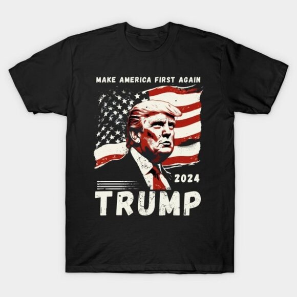 Donald Trump President 2024 America First Again USA Flag Shirt - Picture 1 of 4